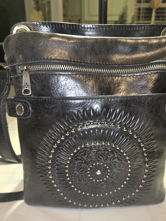 Patricia Nash Handbags - Patricia Nash Black Embossed Leather Crossbody with Studded Medallion
